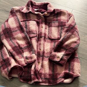 Women's Burgundy Plaid Sherpa Shacket